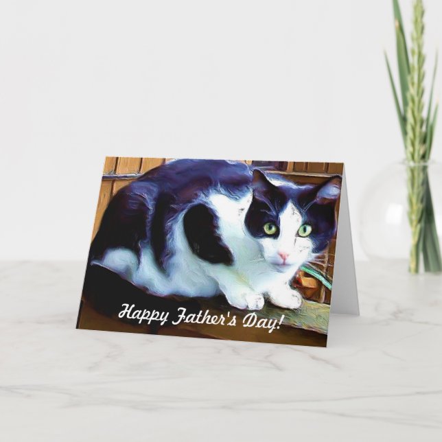 Happy Father's Day black and white cat card (Front)