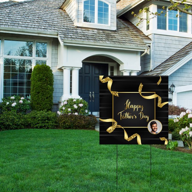 Happy Father's Day Black Gold Confetti Yard Sign (Creator Uploaded)
