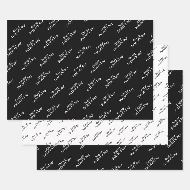 "Happy Father's Day"  Black & White Background Wrapping Paper Sheets (Set)