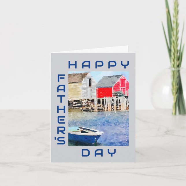 Happy Father's Day Blue Boat Fishing Shacks Card (Front)