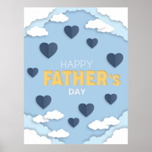 Happy Father's Day blue hearts in the sky Card Poster
