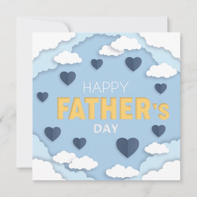 Happy Father's Day blue hearts in the sky Note Card (Front)