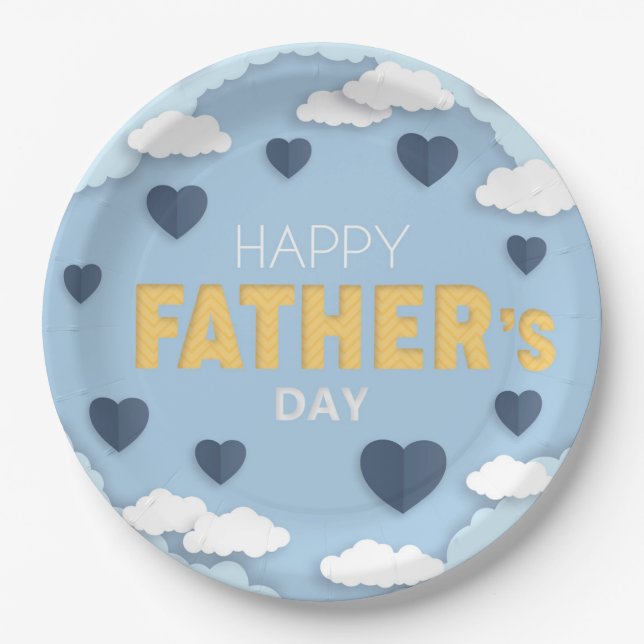 Happy Father's Day blue hearts in the sky  Paper Plates (Front)