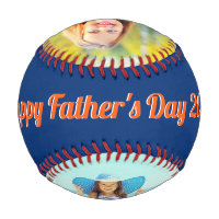 Happy Fathers Day Blue Orange White Custom 2 Photo Baseball
