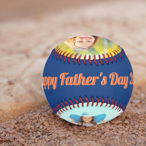 Happy Fathers Day Blue Orange White Custom 2 Photo Baseball