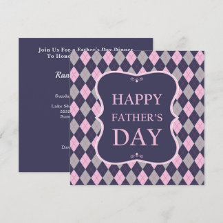 Happy Fathers Day Blue Pink Gray Argyle Dinner Invitation