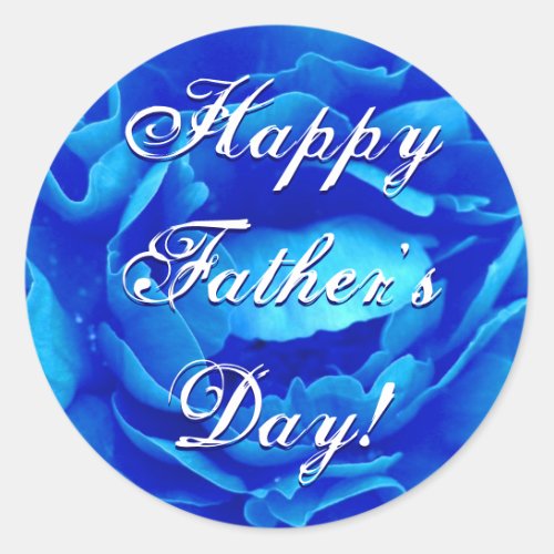 Happy Fathers Day Blue Rose Classic Round Sticker