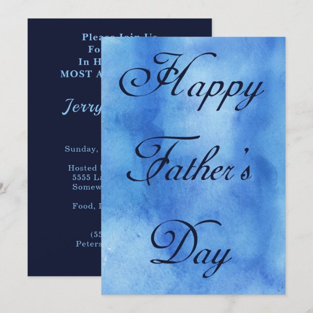 Happy Fathers Day Blue Summer Picnic Party Invitation (Front/Back)