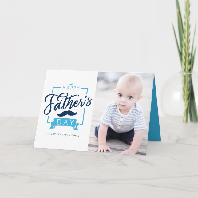 Happy Father's Day Blue Typography Photo Card (Front)