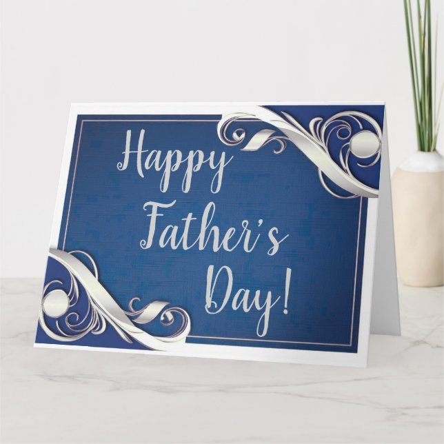 Happy Father's Day Blue white  Card (Front)