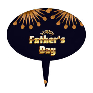Happy Father's Day Bold Gold 3D Text Design Cake Topper
