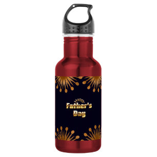 Happy Father's Day Bold Gold 3D Text Design Stainless Steel Water Bottle