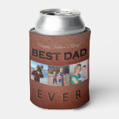 Happy Father's Day brown leather 3 photo collage Can Cooler (Can Front)
