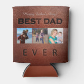 Happy Father's Day brown leather 3 photo collage Can Cooler (Front)