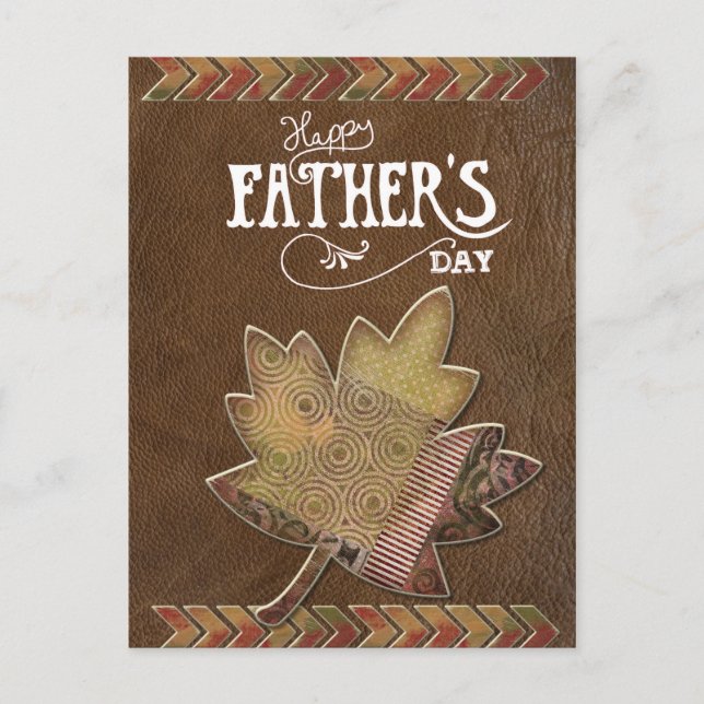 Happy Father's Day - Brown Leather Maple Leaf Postcard (Front)