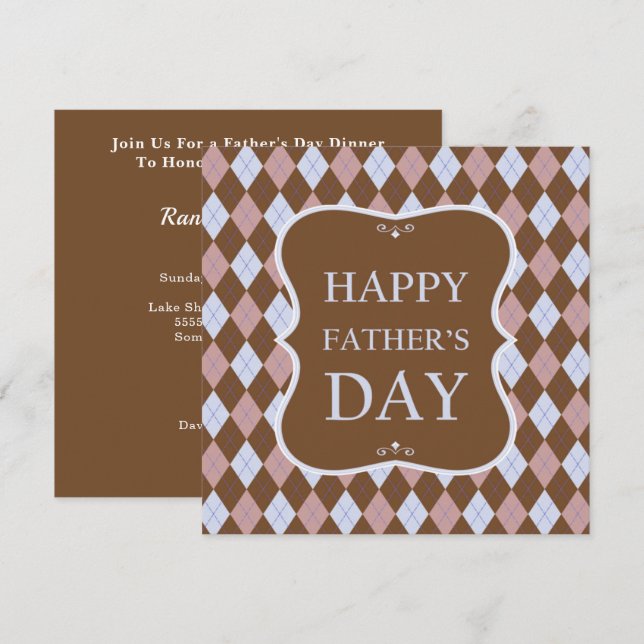 Happy Fathers Day Brown Shades Argyle Dinner Party Invitation (Front/Back)