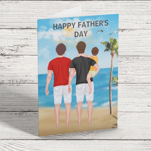Happy Fathers day Brunette Brown Gay Couple Card