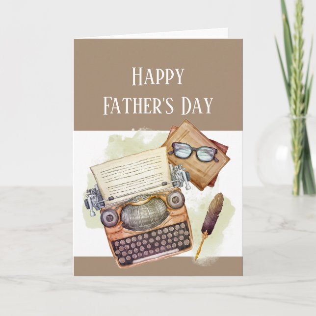 Happy Father's Day Cars Writer Typewritter  Card (Front)