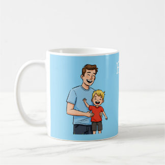 Happy Father's Day Cartoon Dad & Son Blue Coffee Mug