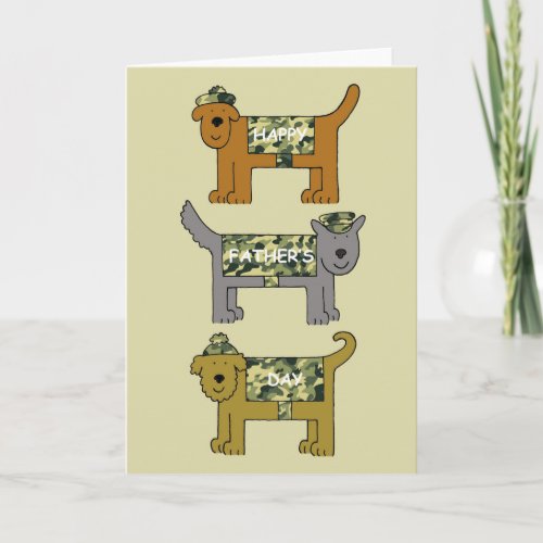 Happy Fathers Day Cartoon Dogs In Camouflage Card