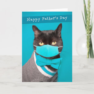 Happy Father's Day Cat Coronavirus Mask and Tie Holiday Card