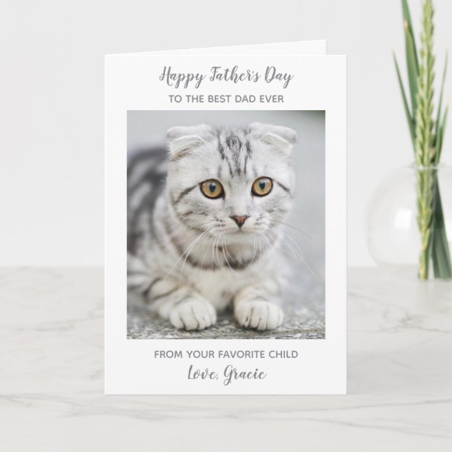 Happy Father's Day Cat Dad Personalized Pet Photo Holiday Card (Front)