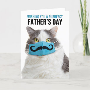 Happy Father's Day Cat in Mustache Face Mask Holiday Card