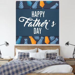 Happy Fathers Day Colorful Ties White Emblem Canvas Print