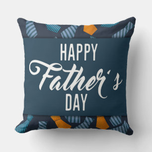 Happy Fathers Day Colorful Ties White Emblem Throw Pillow