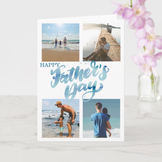 Happy Father's Day Cool Minimal Photo Collage Card (Orchid)