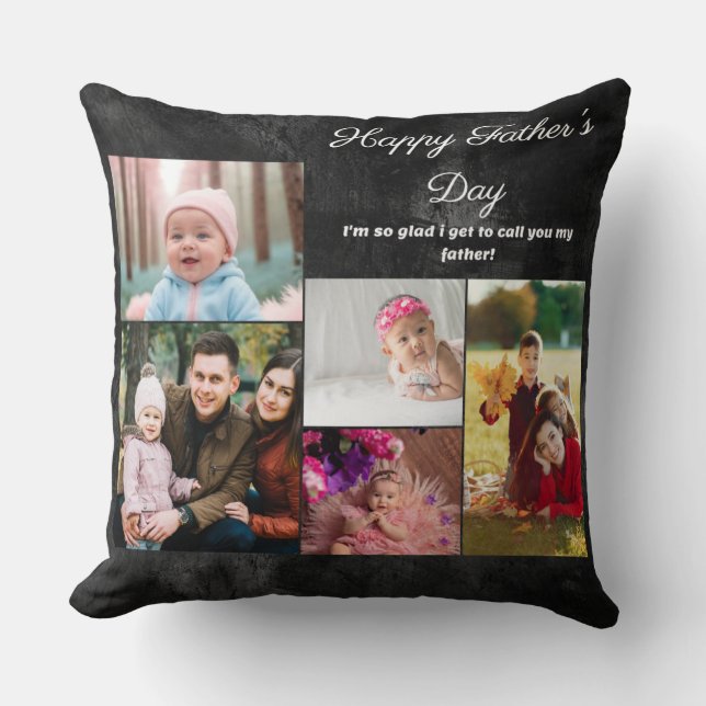 Happy Father's Day Custom Collage Photo  Throw Pillow (Front)
