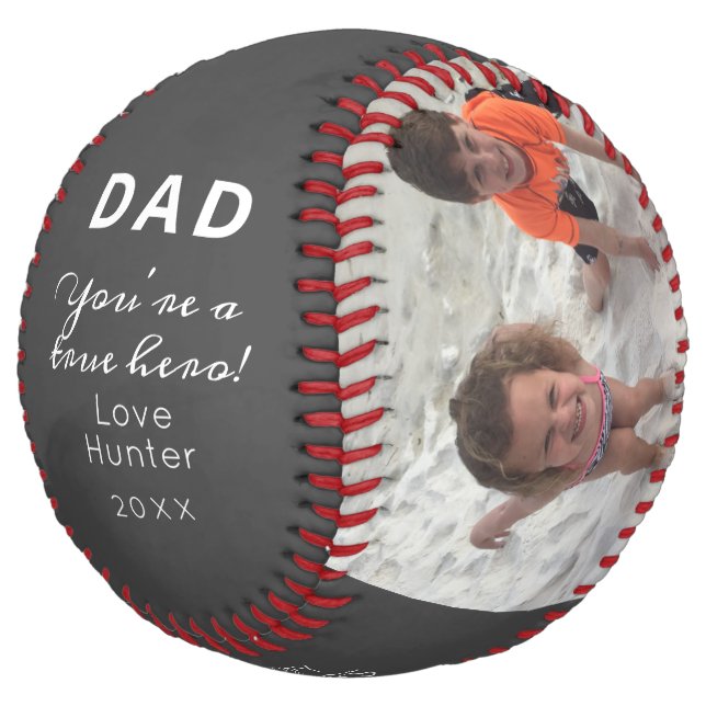 Happy Father's Day Custom Kids Photo Keepsake Softball (Angled)