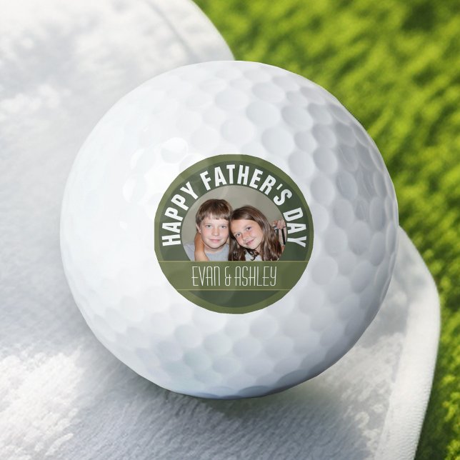Happy Father's Day - Custom Photo Template - olive Golf Balls (Add Your Name to this Personalized Golf Ball)