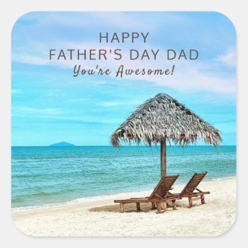 Happy Fathers Day Custom Sandy Ocean Beach Square Sticker