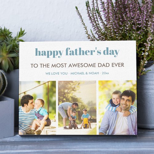 Happy Fathers Day Custom Wishes and 3 Photo Canvas Print