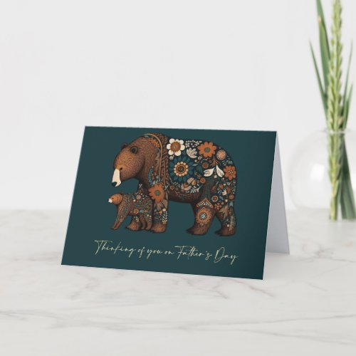 Happy Fathers Day Cute Bears Folk Art Card