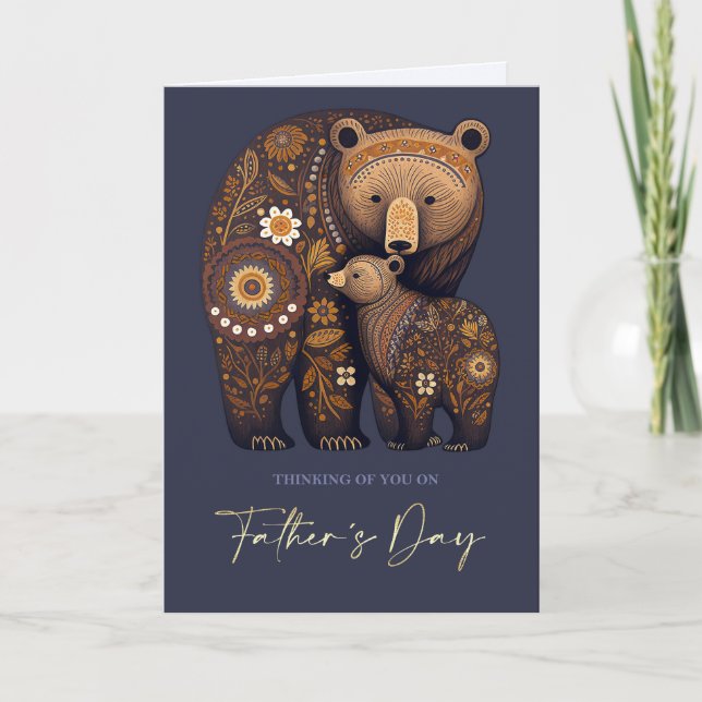 Happy Father's Day Cute Bears Folk Art Card (Front)
