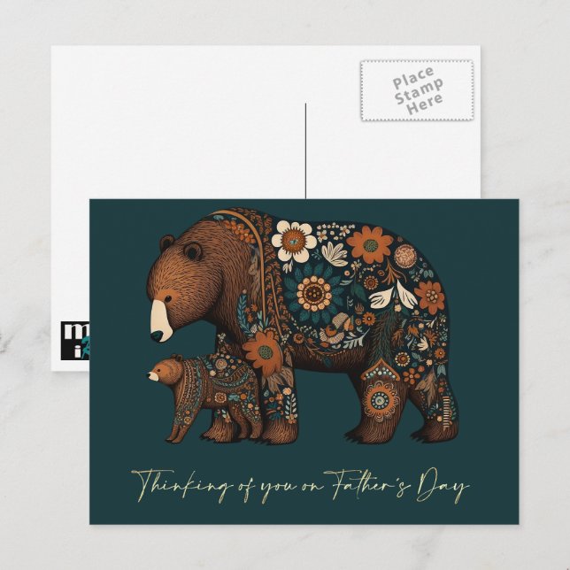 Happy Father's Day Cute Bears Folk Art Postcard (Front/Back)