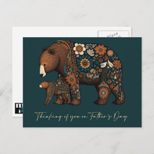 Happy Father's Day Cute Bears Folk Art Postcard