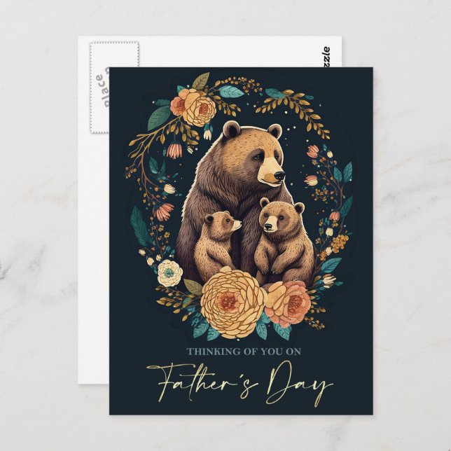Happy Father's Day Cute Bears Folk Art Postcard (Front/Back)