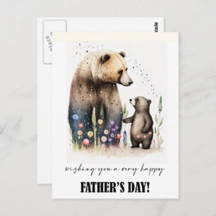 Happy Father's Day. Cute Bears Watercolor Painting Postcard