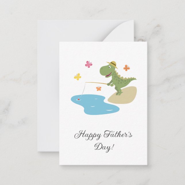 Happy Father's Day Cute Cartoon Dinosaur Fishing  Note Card (Front)