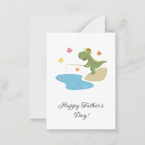 Happy Fathers Day Cute Cartoon Dinosaur Fishing  Note Card