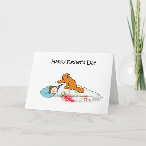 Happy Fathers Day Cute Ginger Cat and Man Card