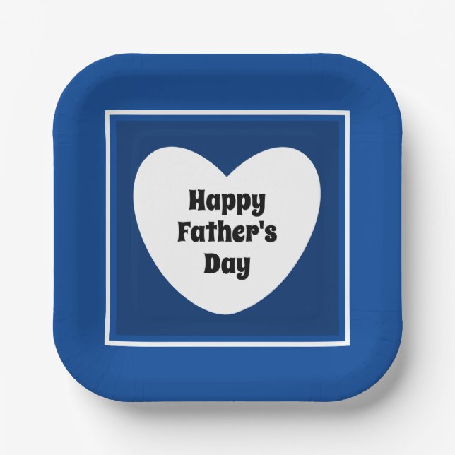 Happy Father's Day Cute Navy Blue White Heart Paper Plates (Front)