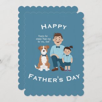 Happy Father's Day cute Puppy with Dad and Son 