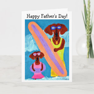 Happy Father's Day Dachshund Surfer with puppy Card
