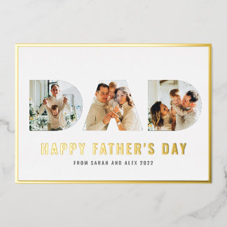 Happy Father's Day DAD 3 Photo Gold Foil Card