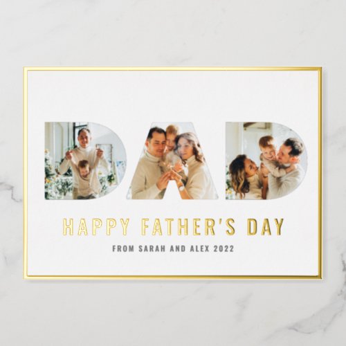 Happy Fathers Day DAD 3 Photo Gold Foil Card