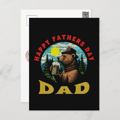 Happy Fathers Day Dad Beer Mug Outdoorsman Bear  Postcard